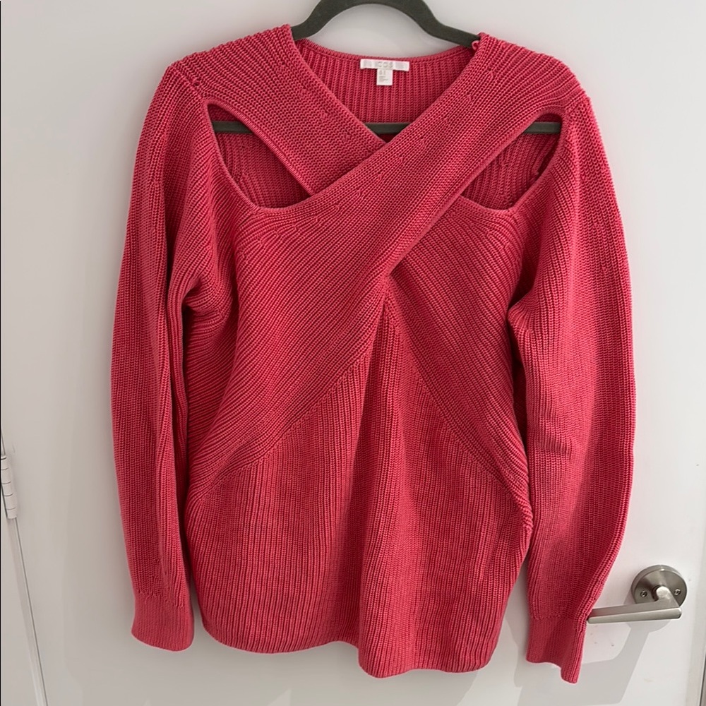COS Pink Sweater with Crisscross Neckline